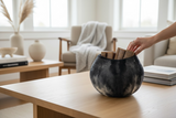 Ghana Basket Adire Felted Wool Bowl - Charcoal