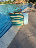 Mifuko Kiondo Kenya Bag - Turquoise Stripes With White