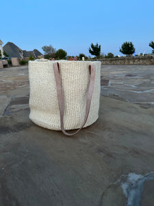 White Mifuko Kiondo Kenya beach bag, Shopping Market Basket, Picnic basket, Home Decor Diameter: 19" x Height: 12" With Straps: 27"