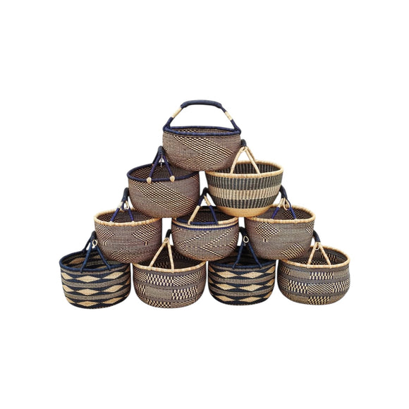 African Basket | Bolga Ghana Basket - Black and Tan