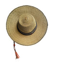 Ghanaian Straw Hats With Wide Brim Band & Leather -  Black Stripes. Size:22-25" Cap.