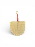 Handmade Ghanian Fan - Natural With Brown Leather Handle