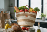 Mifuko Kiondo Kenya Beach Bag, Shopping Bag, Picnic Bag, Storage, Floor Basket, Home Decor - Tan Stripes with a Buckle