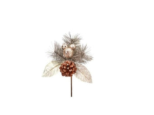 8” Glitter Berry/Cedar/Pinecone Pick Christmas Spray - Champagne