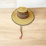 Ghanaian Straw Hats With Wide Brim Band & Leather -  Flag