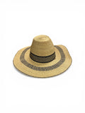 Ghanaian Straw Hats With Wide Brim Band & Leather -  Black Stripes. Size:22-25" Cap.