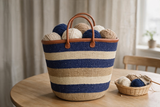 Mifuko Kiondo Kenya Bag - Striped Blue, Beige and White
