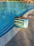 Mifuko Kiondo Kenya Bag - Turquoise Stripes With White