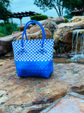 Rwanda Recycled Plastic Open Tote Bag - Blue & White