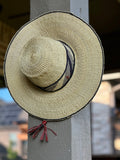 Ghanaian Straw Hats With Wide Brim Band & Leather Strap- Round Tan & Black