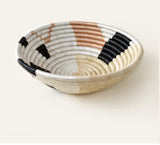 African  Rwanda Woven Basket - Abstract form Plateau White