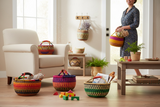 African Market Basket | Ghana Bolga Basket | (Colors Vary), 1 EA