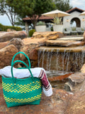 Rwanda Recycled Plastic Open Tote Bag - Green & Yellow