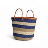 Mifuko Kiondo Kenya Bag - Striped Blue, Beige and White