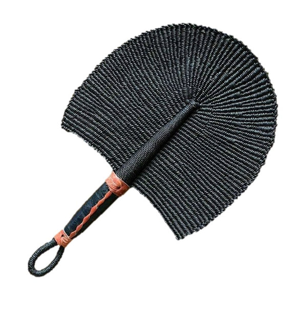 Handmade Ghanian Fan - Sold Black With Black & Brown Leather Handle