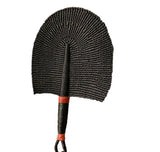 Handmade Ghanian Fan - Sold Black With Black & Brown Leather Handle