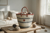 Mifuko Kiondo Kenya Beach Bag, Shopping Bag, Picnic Bag, Storage, Floor Basket, Home Decor - Black Lines with a Buckle