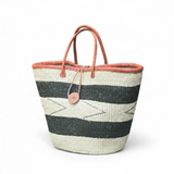 Mifuko Kiondo Kenya Beach Bag, Shopping Bag, Picnic Bag, Storage, Floor Basket, Home Decor - Black Stripes with a Buckle