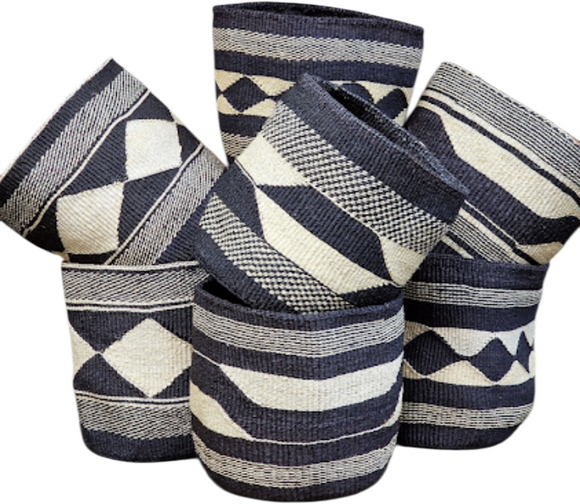 Kiondo Floor Sisal Storage Basket | Melange  Black and White