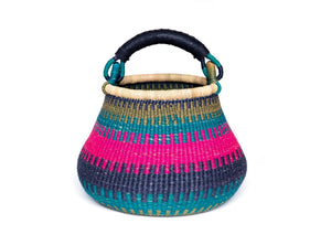 Ghana Pot Basket Blue & Fuchsia - diameter: 16"-18"; depth: 13"-15"