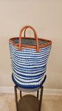 Mifuko Kiondo Kenya Bag - Blue  Stripes With White