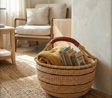 African Basket | Bolga Ghana Basket - Natural with Blue stripes