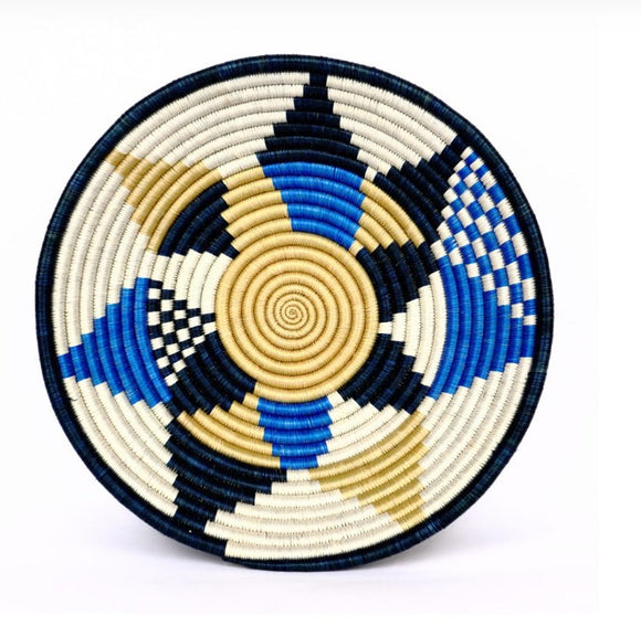 African  Rwanda Woven Basket - Grey and Blue