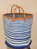 Mifuko Kiondo Kenya Bag - Blue  Stripes With White