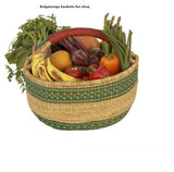 Round Bolga Market Basket w/ Leather Wrapped Handle