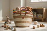 Mifuko Kiondo Kenya Beach Bag, Shopping Bag, Picnic Bag, Storage, Floor Basket, Home Decor - Tan Stripes with a Buckle