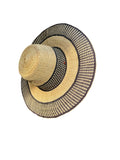 Ghanaian Straw Hats With Wide Brim Band & Leather -  Black Stripes. Size:22-25" Cap.