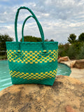 Rwanda Recycled Plastic Open Tote Bag - Green & Yellow