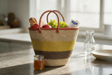 Mifuko Kiondo Kenya Bag - Striped mustard, Beige and Brown