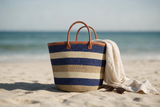Mifuko Kiondo Kenya Bag - Striped Blue, Beige and White