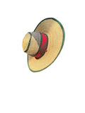 Ghanaian Straw Hats With Wide Brim Band & Leather -  Green and Tan. Size:22-25" Cap.