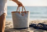 Mifuko Kiondo Kenya Beach Bag, Shopping Bag, Picnic Bag, Storage, Floor Basket, Home Decor - Blue with a Buckle