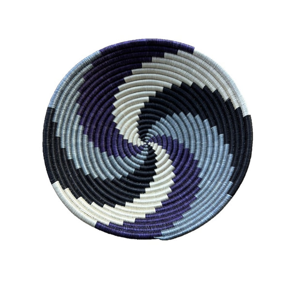 African  Rwanda Woven Basket - Double Light Blue with Purple Swirl