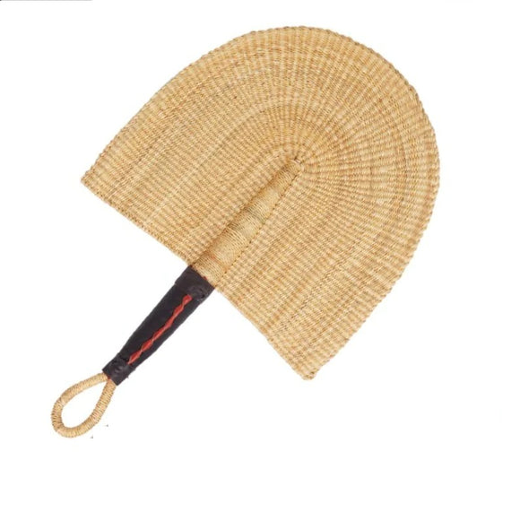 Handmade Ghanian Fan -Natural With Black & Tan Leather Handle