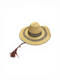 Ghanaian Straw Hats With Wide Brim Band & Leather -  Black Stripes. Size:22-25" Cap.