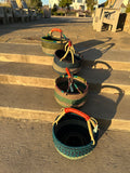 Round Bolga Market Basket w/ Leather Wrapped Handle