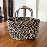 Rwanda Braided Raffia Tote Black and Natural