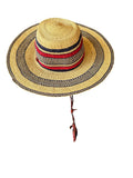 Ghanaian Straw Hats With Wide Brim Band & Leather -  Red. Size:22-25" Cap.