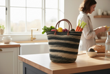 Mifuko Kiondo Kenya Bag - Shopping Bag| Beach Bag| Storage - Green Stripes With White Cloud