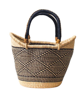 LARGE YIKENE  U- SHOPPER GHANA BASKETS 16" -19" ACROSS  Black & Tan