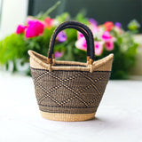 LARGE YIKENE  U- SHOPPER GHANA BASKETS 16" -19" ACROSS  Black & Tan