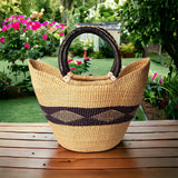 LARGE YIKENE  U- SHOPPER GHANA BASKETS 16" -19" ACROSS  Black & Tan Diamond