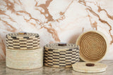 Classic Cylinder Storage Woven Basket With Lid: Sunga Lidded Tray Baskets - Brown