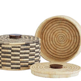 Classic Cylinder Storage Woven Basket With Lid: Sunga Lidded Tray Baskets - Natural