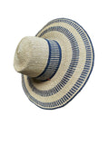 Ghanaian Straw Hats With Wide Brim Band & Leather -  Black Stripes. Size:22-25" Cap.