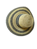 Ghanaian Straw Hats With Wide Brim Band & Leather -  Black Stripes. Size:22-25" Cap.